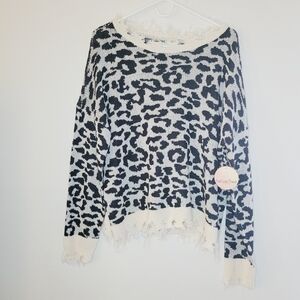 Full Circle Trends Sweater Women's 1X  Animal Print Distressed Causal Raw Hems